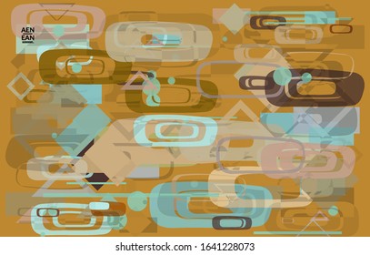 Abstract geometric texture. Mid century modern  design with geometric shapes transparent and overlapping. Retro colors. Webpage template retro geometry vintage style.