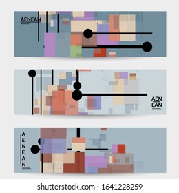 Abstract geometric texture. Mid century modern  design with geometric shapes transparent and overlapping. Retro colors. Banner template retro geometry vintage style.
