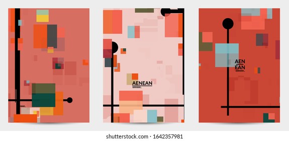 Abstract geometric texture. Mid century modern  design with geometric shapes transparent and overlapping. Retro colors. Flyer template retro geometry vintage style.