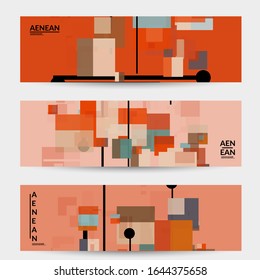 Abstract geometric texture. Mid century modern  design with geometric shapes transparent and overlapping. Retro colors. Banner template retro geometry vintage style.