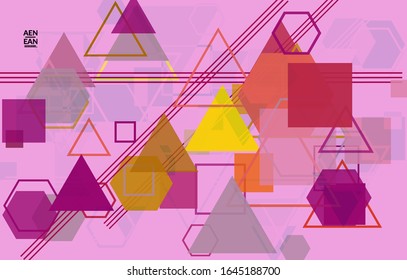 Abstract geometric texture. Mid century modern  design with geometric shapes transparent and overlapping. Retro colors. Webpage template retro geometry vintage style.