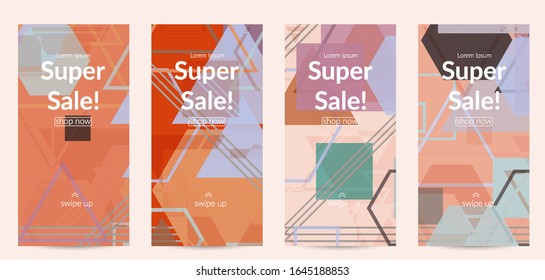 Abstract geometric texture. Mid century modern  design with geometric shapes transparent and overlapping. Retro colors. Social media template retro geometry vintage style.
