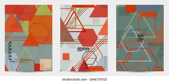 Abstract geometric texture. Mid century modern  design with geometric shapes transparent and overlapping. Retro colors. Flyer template retro geometry vintage style.