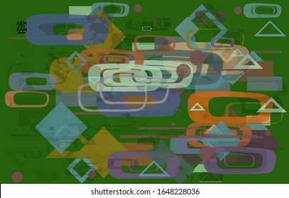 Abstract geometric texture. Mid century modern  design with geometric shapes transparent and overlapping. Retro colors. Webpage template retro geometry vintage style.