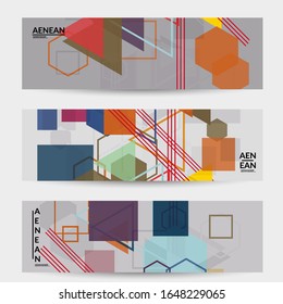 Abstract geometric texture. Mid century modern  design with geometric shapes transparent and overlapping. Retro colors. Banner template retro geometry vintage style.