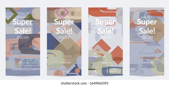 Abstract geometric texture. Mid century modern  design with geometric shapes transparent and overlapping. Retro colors. Social media template retro geometry vintage style.