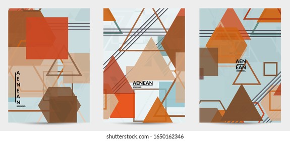 Abstract geometric texture. Mid century modern  design with geometric shapes transparent and overlapping. Retro colors. Flyer template retro geometry vintage style.