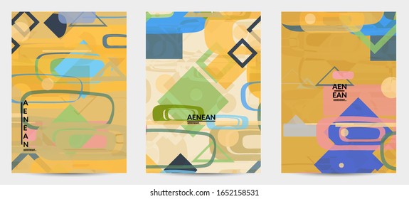 Abstract geometric texture. Mid century modern  design with geometric shapes transparent and overlapping. Retro colors. Flyer template retro geometry vintage style.