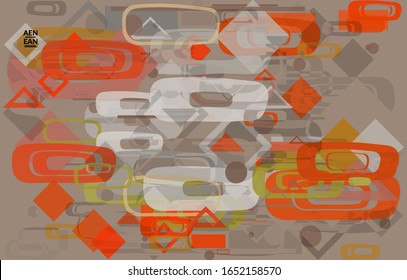 Abstract geometric texture. Mid century modern  design with geometric shapes transparent and overlapping. Retro colors. Webpage template retro geometry vintage style.