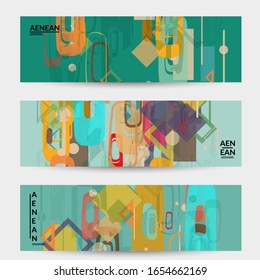 Textura geométrica abstracta. Diseño moderno a mediados de siglo con formas geométricas transparentes y solapadas. Colores retro. Estilo vintage de geometría retro de plantilla de banner.