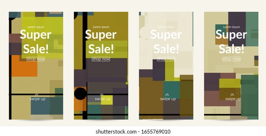 Abstract geometric texture. Mid century modern  design with geometric shapes transparent and overlapping. Retro colors. Social media template retro geometry vintage style.