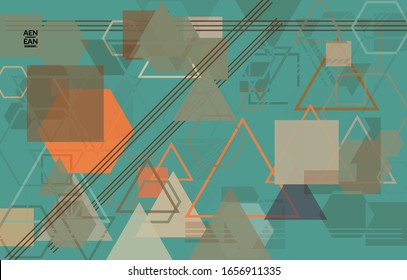 Abstract geometric texture. Mid century modern  design with geometric shapes transparent and overlapping. Retro colors. Webpage template retro geometry vintage style.