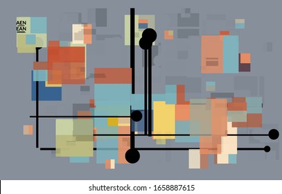 Abstract geometric texture. Mid century modern  design with geometric shapes transparent and overlapping. Retro colors. Webpage template retro geometry vintage style.