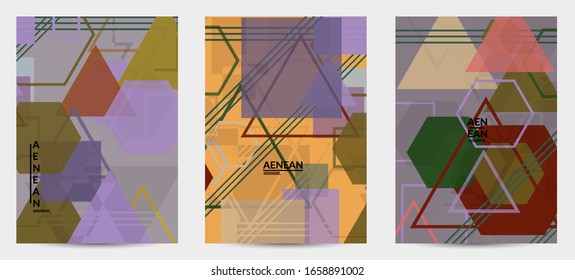 Abstract geometric texture. Mid century modern  design with geometric shapes transparent and overlapping. Retro colors. Flyer template retro geometry vintage style.