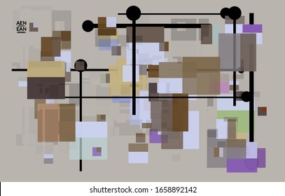 Abstract geometric texture. Mid century modern  design with geometric shapes transparent and overlapping. Retro colors. Webpage template retro geometry vintage style.