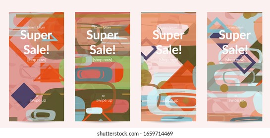 Abstract geometric texture. Mid century modern  design with geometric shapes transparent and overlapping. Retro colors. Social media template retro geometry vintage style.