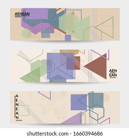 Abstract geometric texture. Mid century modern  design with geometric shapes transparent and overlapping. Retro colors. Banner template retro geometry vintage style.