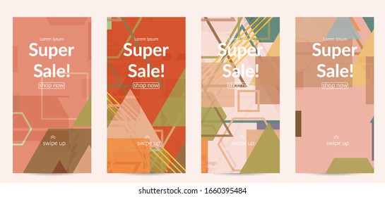 Abstract geometric texture. Mid century modern  design with geometric shapes transparent and overlapping. Retro colors. Social media template retro geometry vintage style.