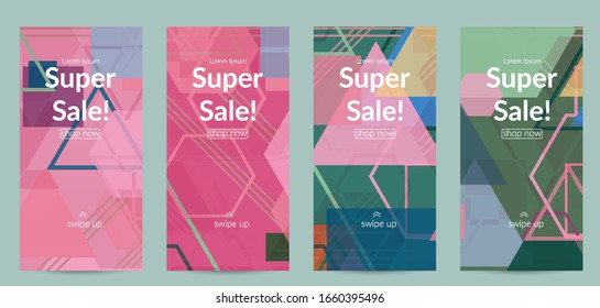 Abstract geometric texture. Mid century modern  design with geometric shapes transparent and overlapping. Retro colors. Social media template retro geometry vintage style.