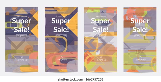 Abstrakte geometrische Struktur. Modernes Design aus dem Mittelalter mit geometrischen Formen, transparent und überlappend. Retro-Farben. Social Media Vorlage Retro Geometrie Vintage Stil.