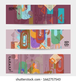 Textura geométrica abstracta. Diseño moderno a mediados de siglo con formas geométricas transparentes y solapadas. Colores retro. Estilo vintage de geometría retro de plantilla de banner.