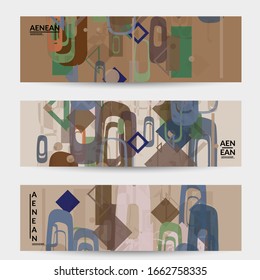 Abstract geometric texture. Mid century modern  design with geometric shapes transparent and overlapping. Retro colors. Banner template retro geometry vintage style.