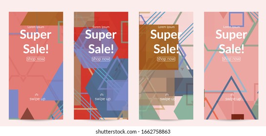 Abstract geometric texture. Mid century modern  design with geometric shapes transparent and overlapping. Retro colors. Social media template retro geometry vintage style.