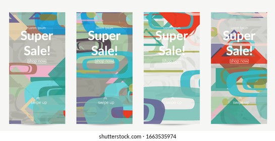 Abstract geometric texture. Mid century modern  design with geometric shapes transparent and overlapping. Retro colors. Social media template retro geometry vintage style.