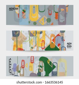 Abstract geometric texture. Mid century modern  design with geometric shapes transparent and overlapping. Retro colors. Banner template retro geometry vintage style.