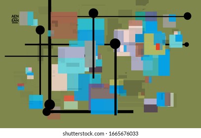  Abstrakte geometrische Struktur. Modernes Design aus dem Mittelalter mit geometrischen Formen, transparent und überlappend. Retro-Farben. Webseitenvorlage Retro Geometrie Vintage Stil.