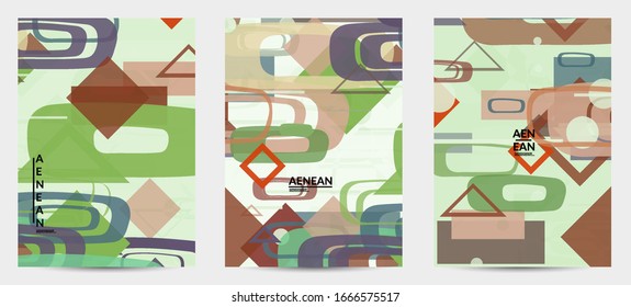 Abstract geometric texture. Mid century modern  design with geometric shapes transparent and overlapping. Retro colors. Flyer template retro geometry vintage style.