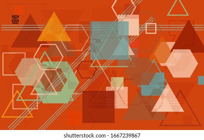 Abstract geometric texture. Mid century modern  design with geometric shapes transparent and overlapping. Retro colors. Webpage template retro geometry vintage style.