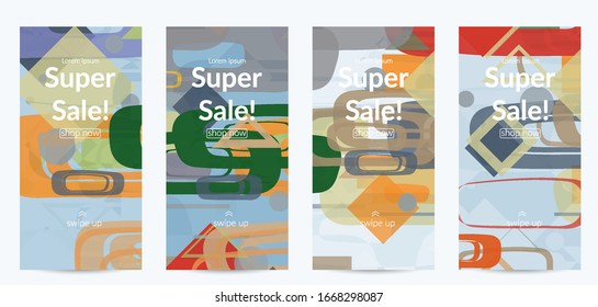 Abstract geometric texture. Mid century modern  design with geometric shapes transparent and overlapping. Retro colors. Social media template retro geometry vintage style.