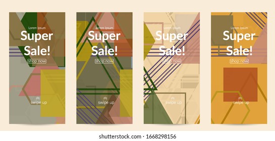 Abstract geometric texture. Mid century modern  design with geometric shapes transparent and overlapping. Retro colors. Social media template retro geometry vintage style.