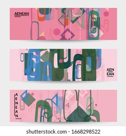Abstract geometric texture. Mid century modern  design with geometric shapes transparent and overlapping. Retro colors. Banner template retro geometry vintage style.