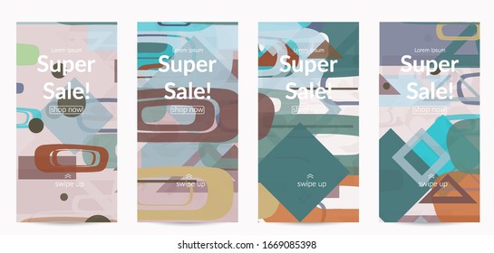 Abstract geometric texture. Mid century modern  design with geometric shapes transparent and overlapping. Retro colors. Social media template retro geometry vintage style.