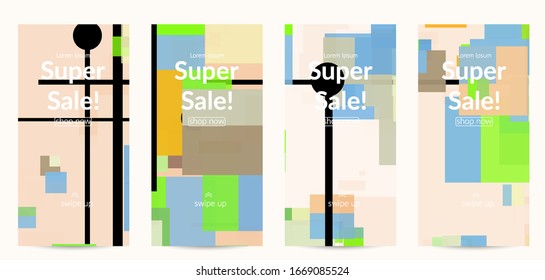 Abstract geometric texture. Mid century modern  design with geometric shapes transparent and overlapping. Retro colors. Social media template retro geometry vintage style.