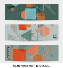Abstract geometric texture. Mid century modern  design with geometric shapes transparent and overlapping. Retro colors. Banner template retro geometry vintage style.