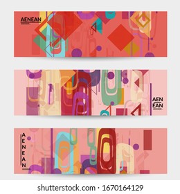 Abstract geometric texture. Mid century modern  design with geometric shapes transparent and overlapping. Retro colors. Banner template retro geometry vintage style.