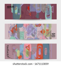 Abstract geometric texture. Mid century modern  design with geometric shapes transparent and overlapping. Retro colors. Banner template retro geometry vintage style.