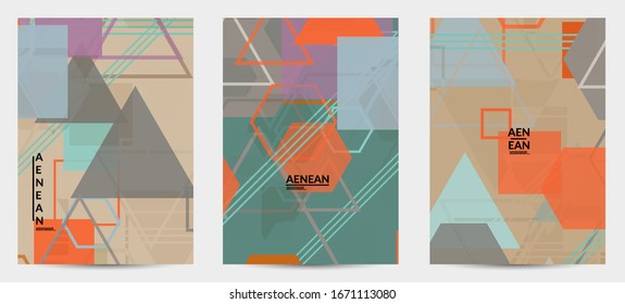 Abstract geometric texture. Mid century modern  design with geometric shapes transparent and overlapping. Retro colors. Flyer template retro geometry vintage style.