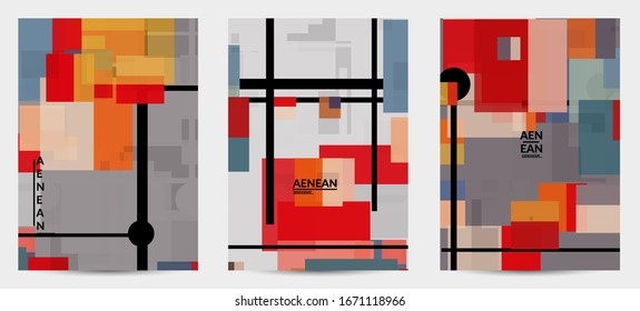Abstract geometric texture. Mid century modern  design with geometric shapes transparent and overlapping. Retro colors. Flyer template retro geometry vintage style.