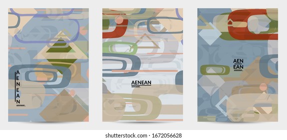 Abstract geometric texture. Mid century modern  design with geometric shapes transparent and overlapping. Retro colors. Flyer template retro geometry vintage style.