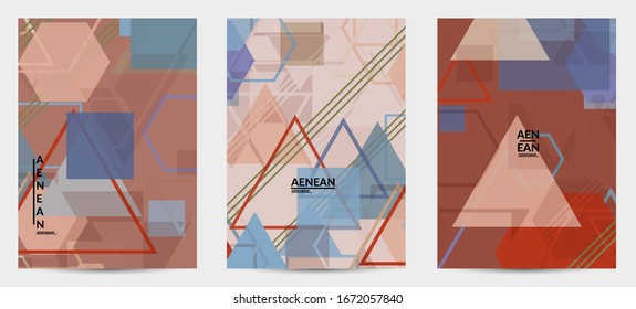 Abstract geometric texture. Mid century modern  design with geometric shapes transparent and overlapping. Retro colors. Flyer template retro geometry vintage style.