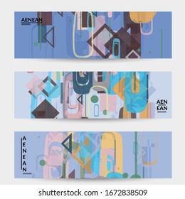 Abstract geometric texture. Mid century modern  design with geometric shapes transparent and overlapping. Retro colors. Banner template retro geometry vintage style.