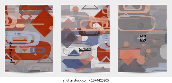 Abstract geometric texture. Mid century modern  design with geometric shapes transparent and overlapping. Retro colors. Flyer template retro geometry vintage style.