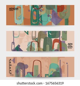 Abstract geometric texture. Mid century modern  design with geometric shapes transparent and overlapping. Retro colors. Banner template retro geometry vintage style.