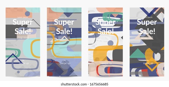 Abstract geometric texture. Mid century modern  design with geometric shapes transparent and overlapping. Retro colors. Social media template retro geometry vintage style.