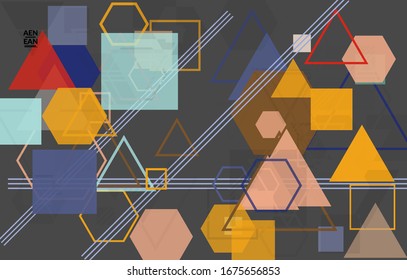 Abstract geometric texture. Mid century modern  design with geometric shapes transparent and overlapping. Retro colors. Webpage template retro geometry vintage style.