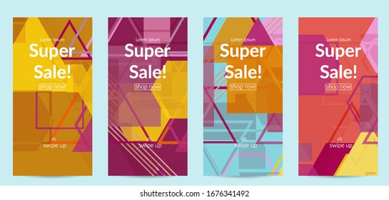 Abstract geometric texture. Mid century modern  design with geometric shapes transparent and overlapping. Retro colors. Social media template retro geometry vintage style.